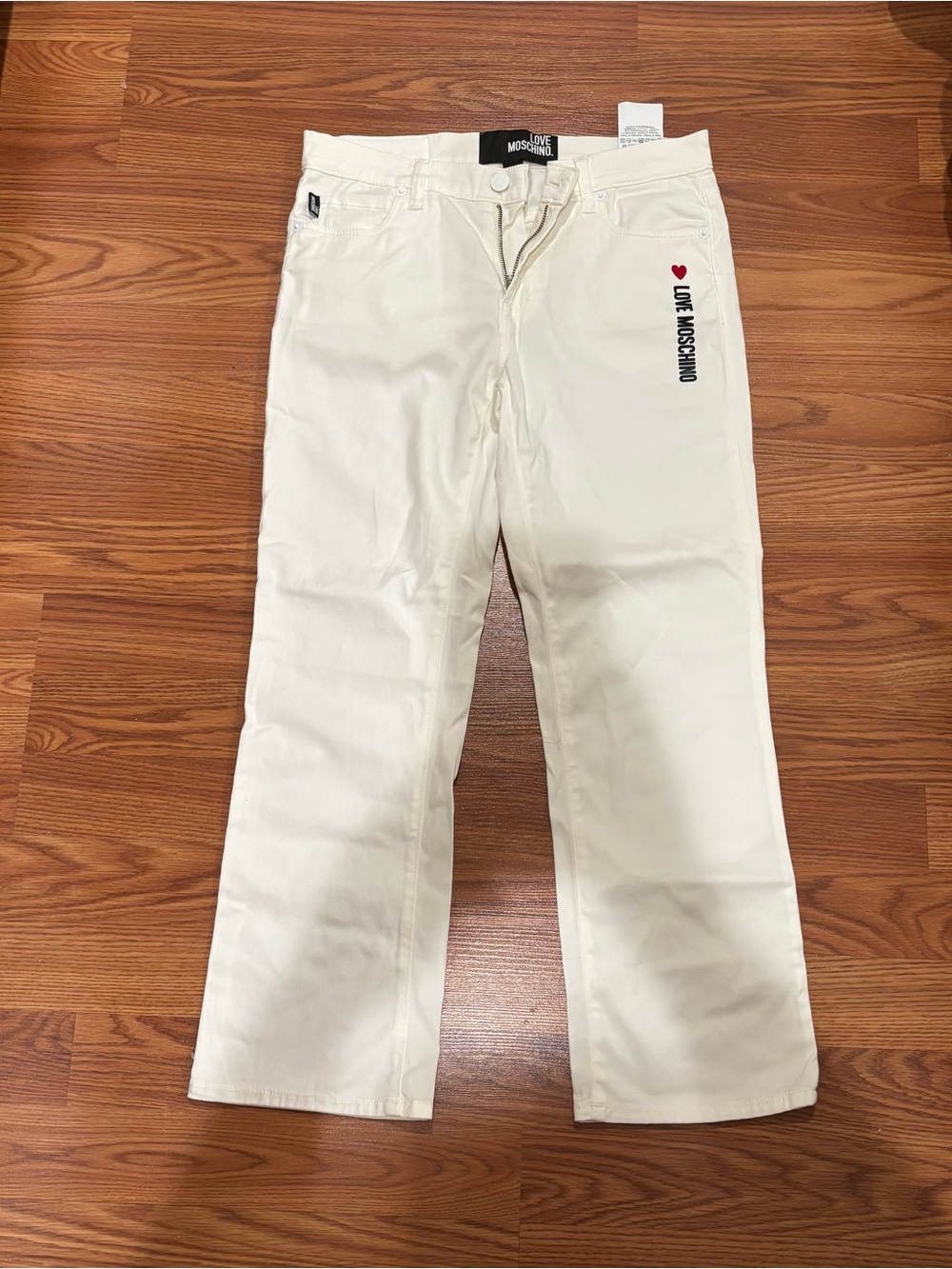 Love Moschino Off-White Jeans with Branded Waist Tag